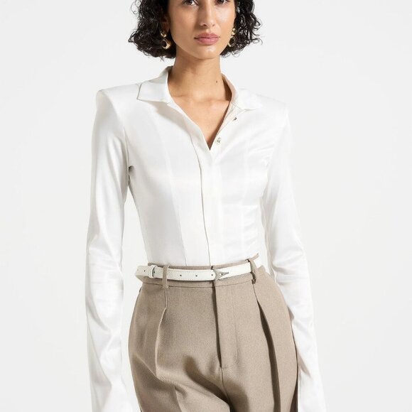 Maniere De Voir Collared Bodysuit White Size 6 - Picture 1 of 4